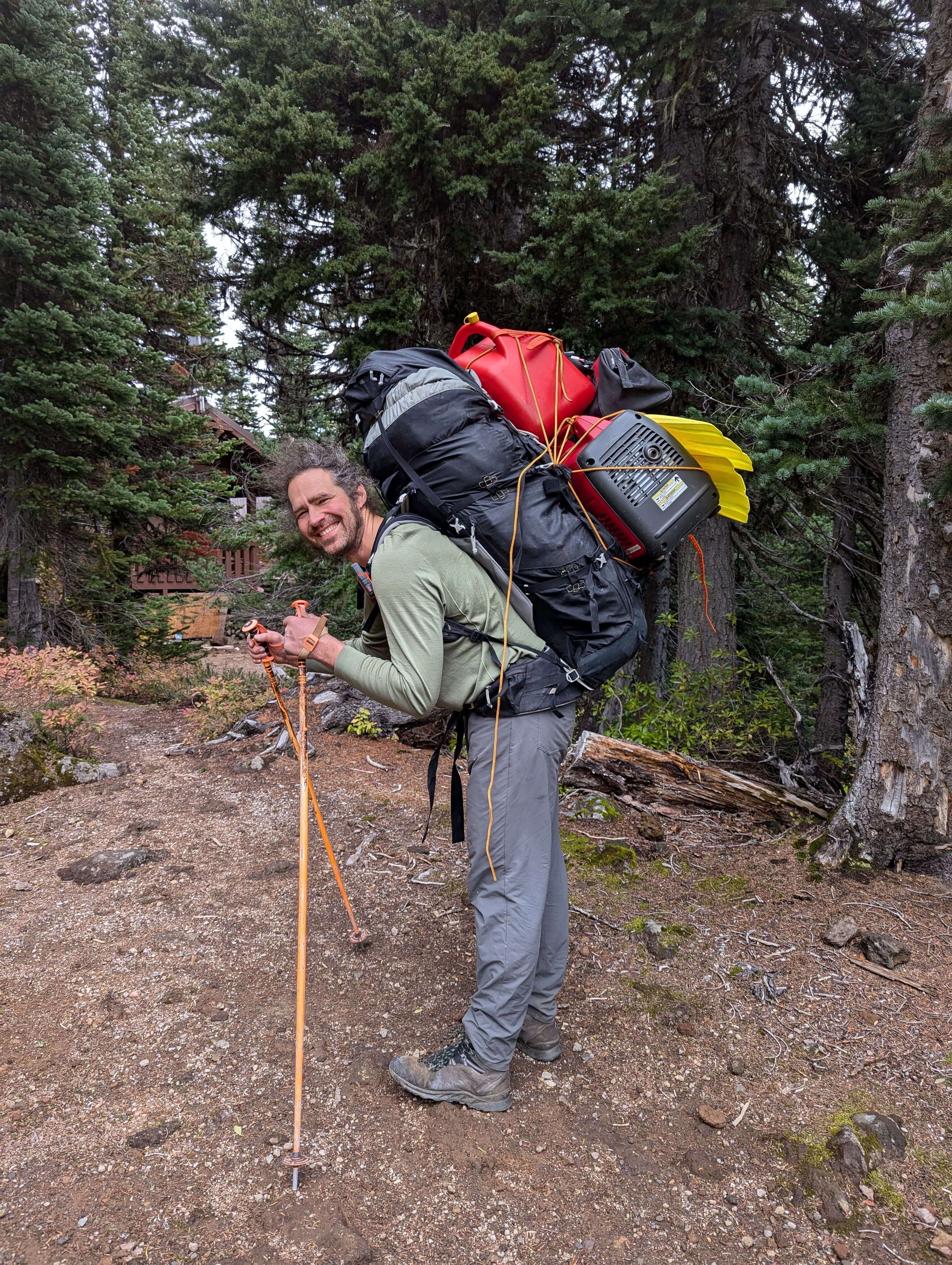 Jeff’s big pack. Maybe he is training to carry up another stove to a hut. PC: Jacob Grossbard