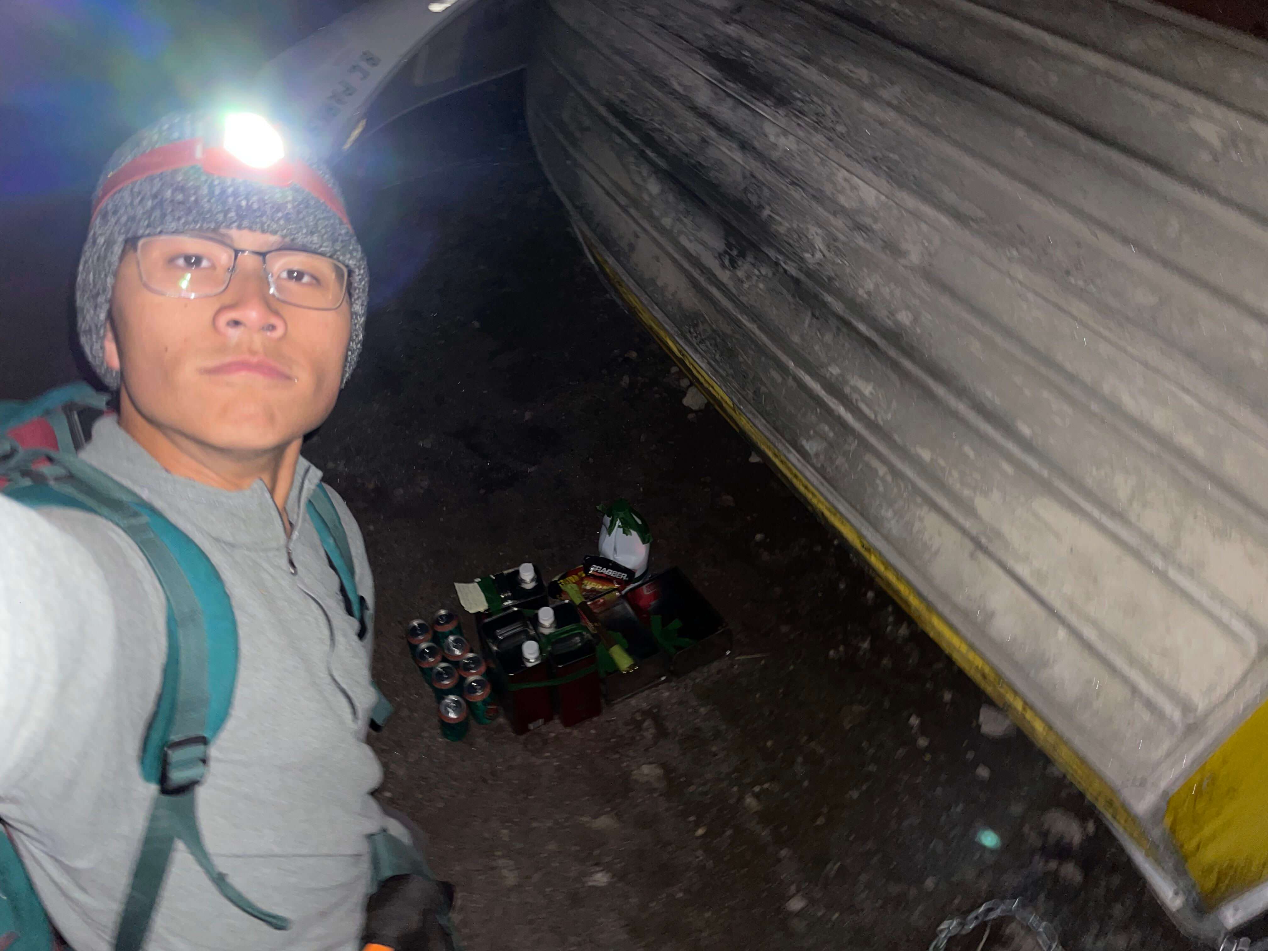 Joe’s stash of supplies. Man on a mission. The food went in a bear cache after the photo for anyone concerned. PC: Joseph Chiao