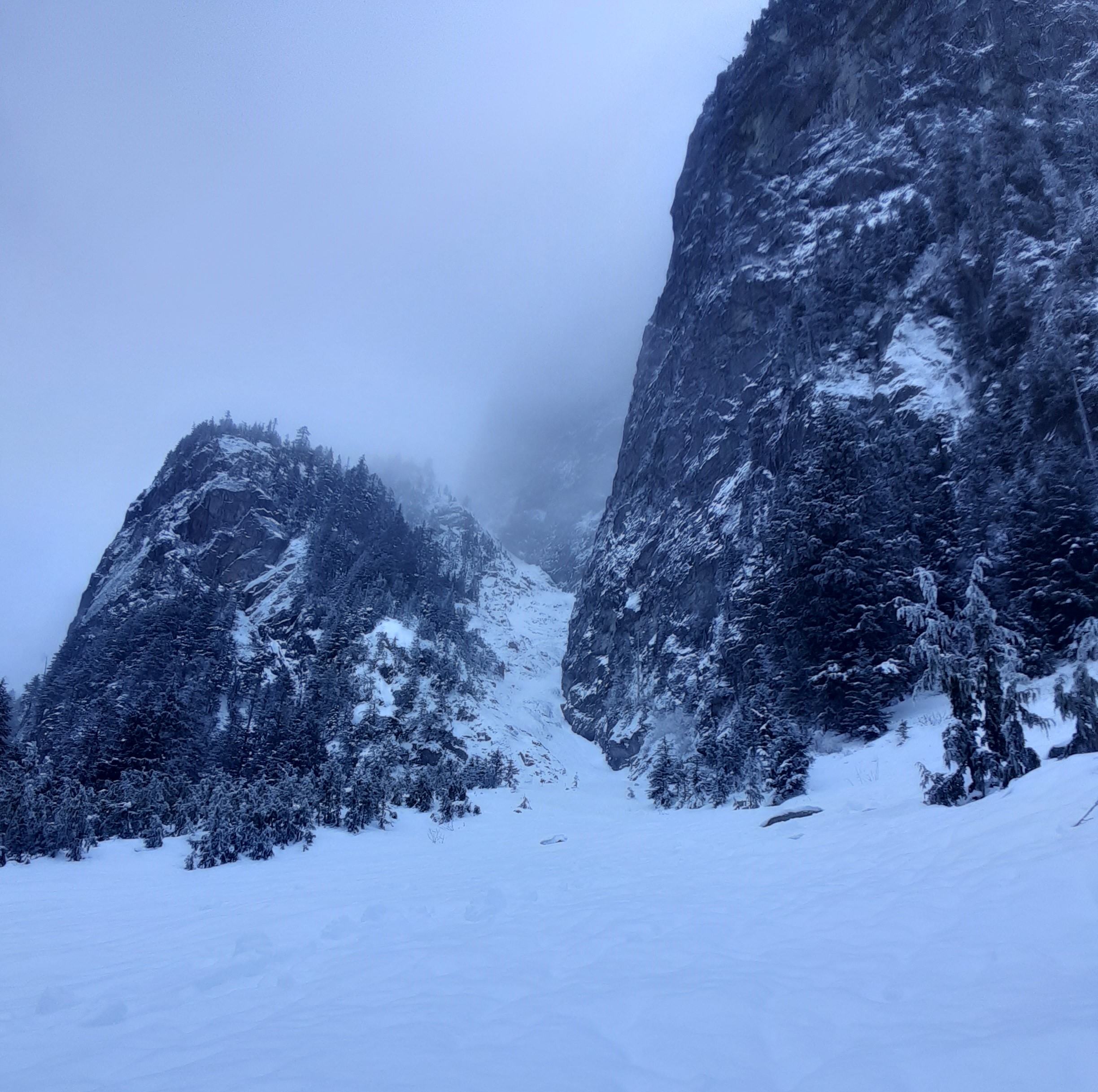 Looking up the ramp in December. Coverage is borderline. PC: Thomas Morrissey