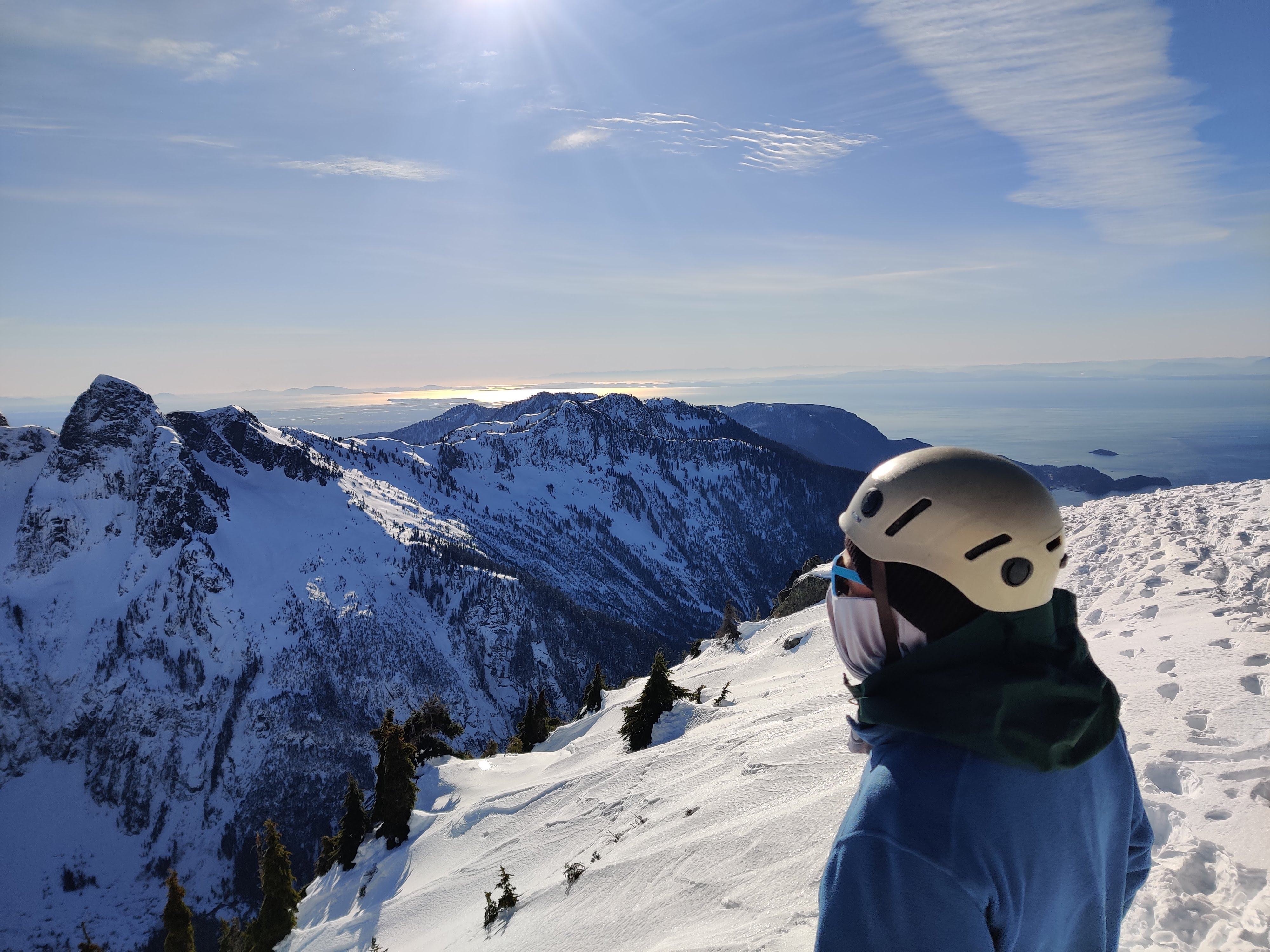 Thomas at the summit. A real bluebird day. PC: Anton Afanassiev